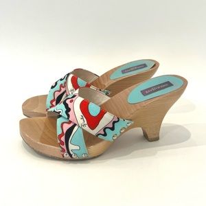 EMILIO PUCCI Wood + Canvas Heeled Mule